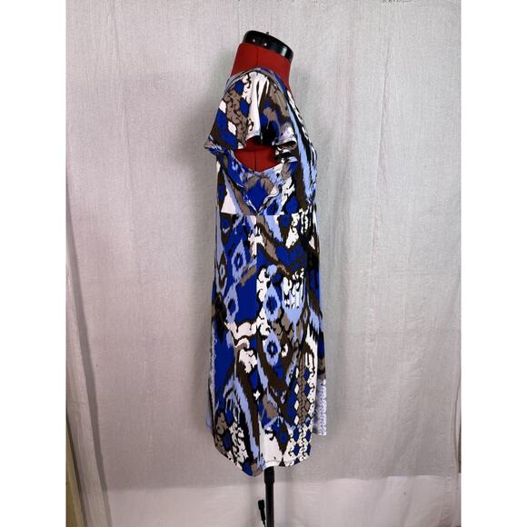 Style And Co Black Blue Retro Dress Size Medium Petite Geometric Print E096 - Picture 5 of 10